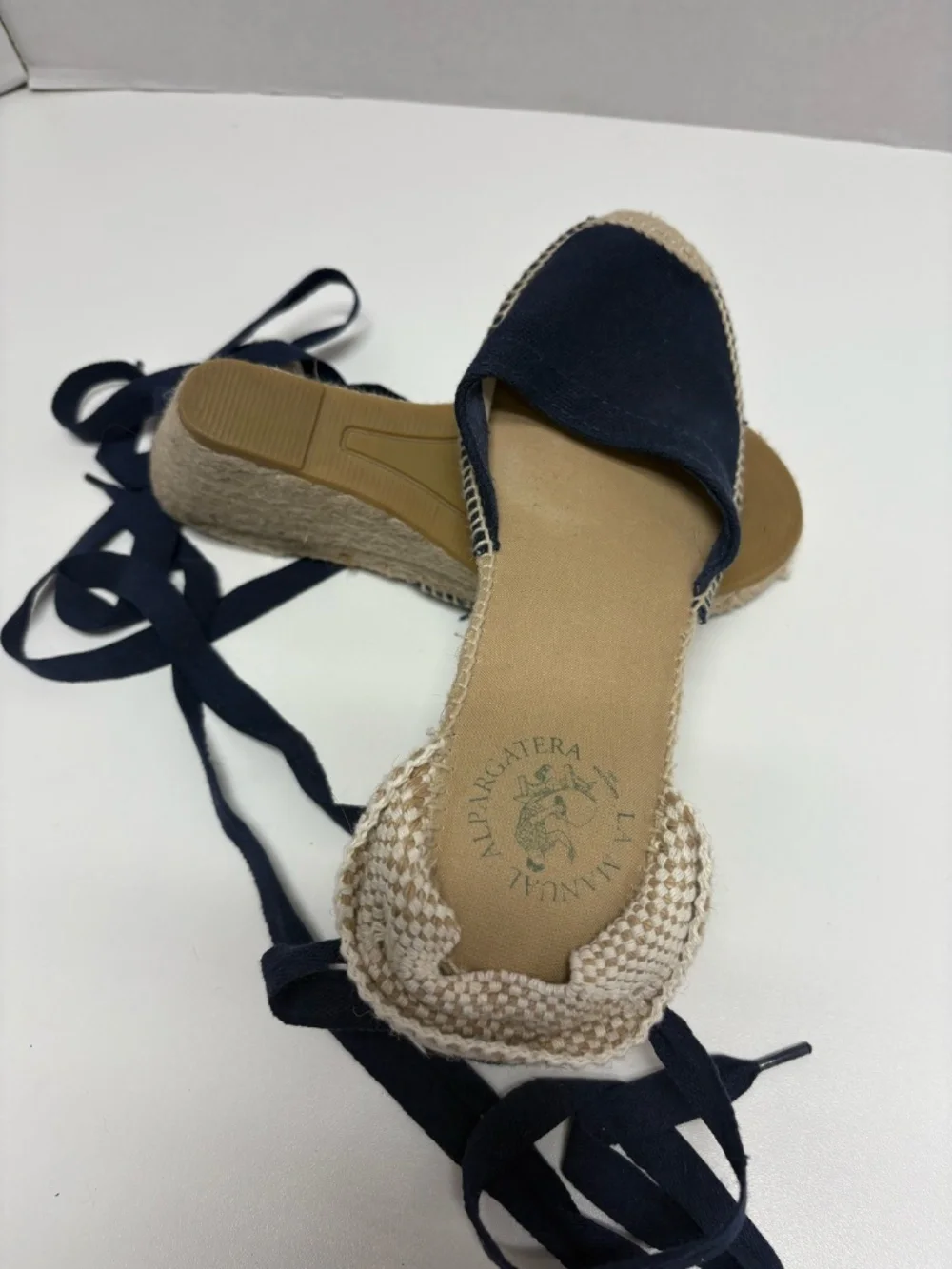 Alpargatera La Manual - Blue Espadrilles With Jute Wedge - Size 37 (6.5 US)